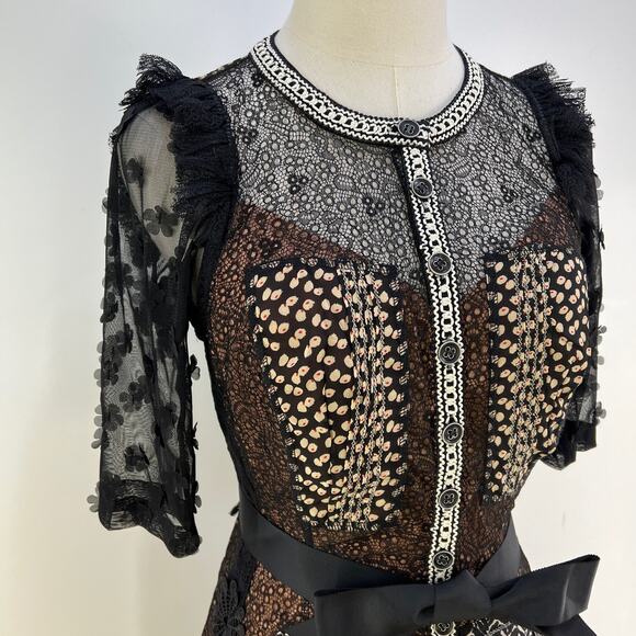 Anthropologie Beguile by Byron Lars Allusione Dress Black Lace Insert Sheath 6p - Picture 4 of 15